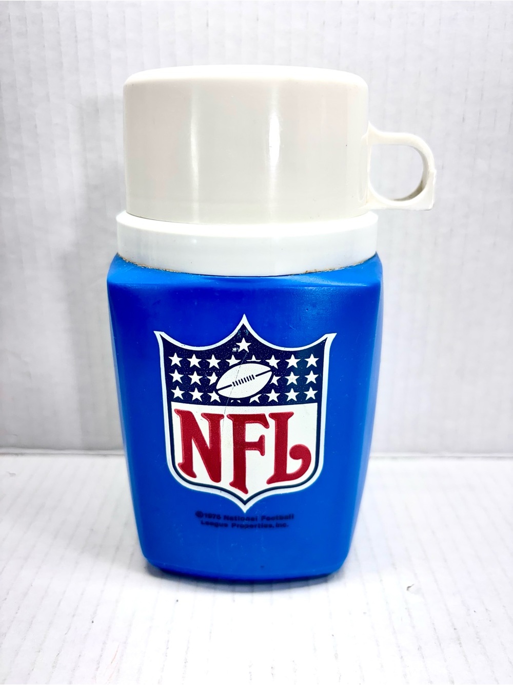 1975 King-Seeley 7” NFL Thermos Blue Lunchbox Bottle Cup Lid Vintage